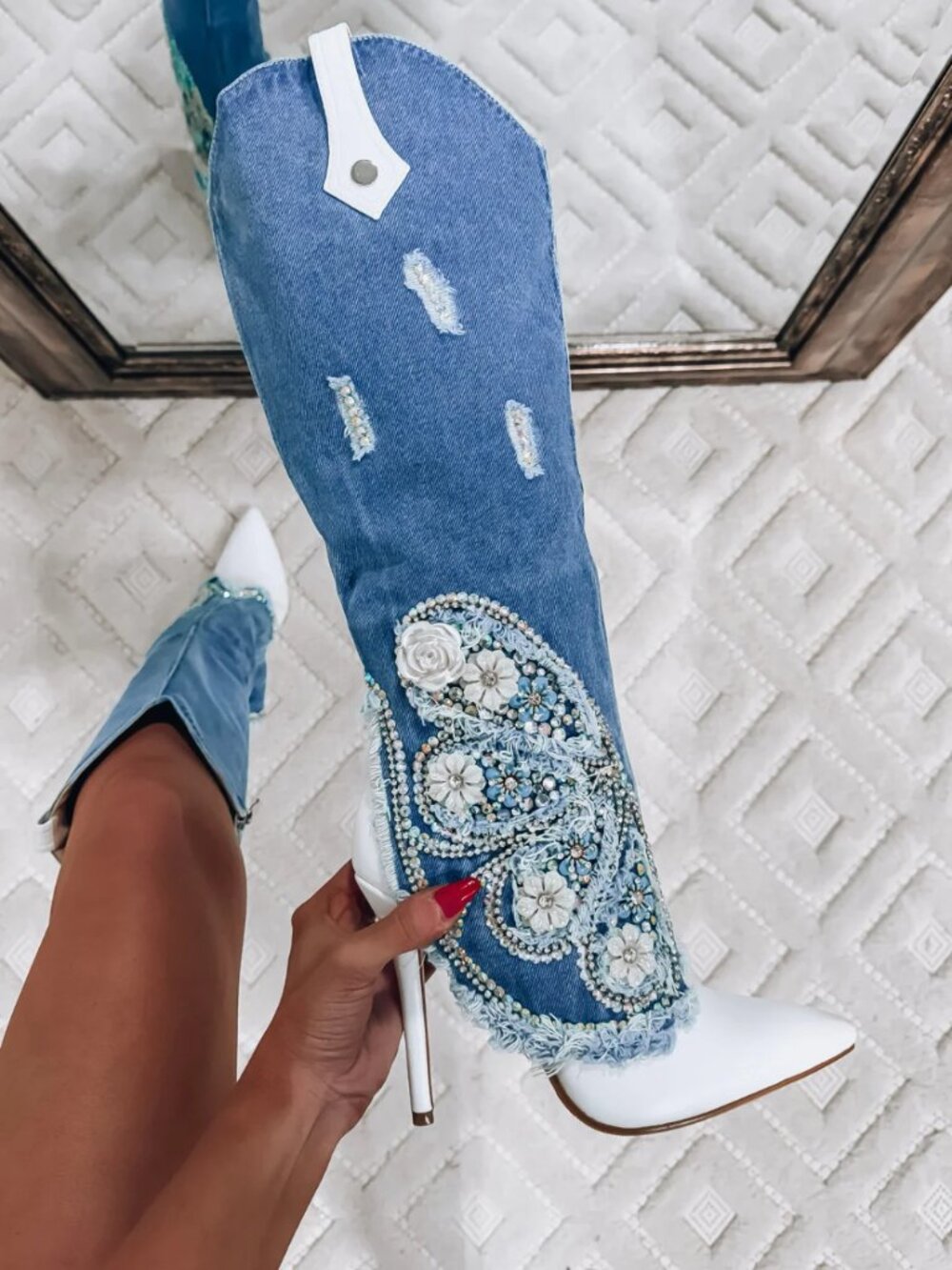 Haven Floral Denim Boots – NEW – Size 6